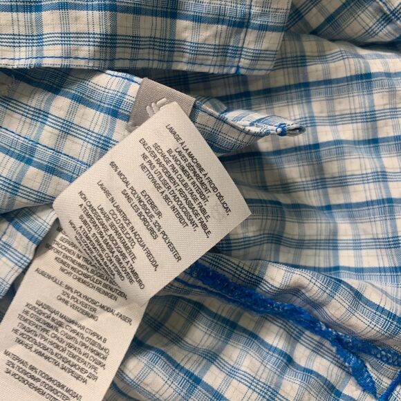 Columbia Shirt Men Large Blue White Gingham Short Sleeve Check Collar Button Up - Picture 9 of 12